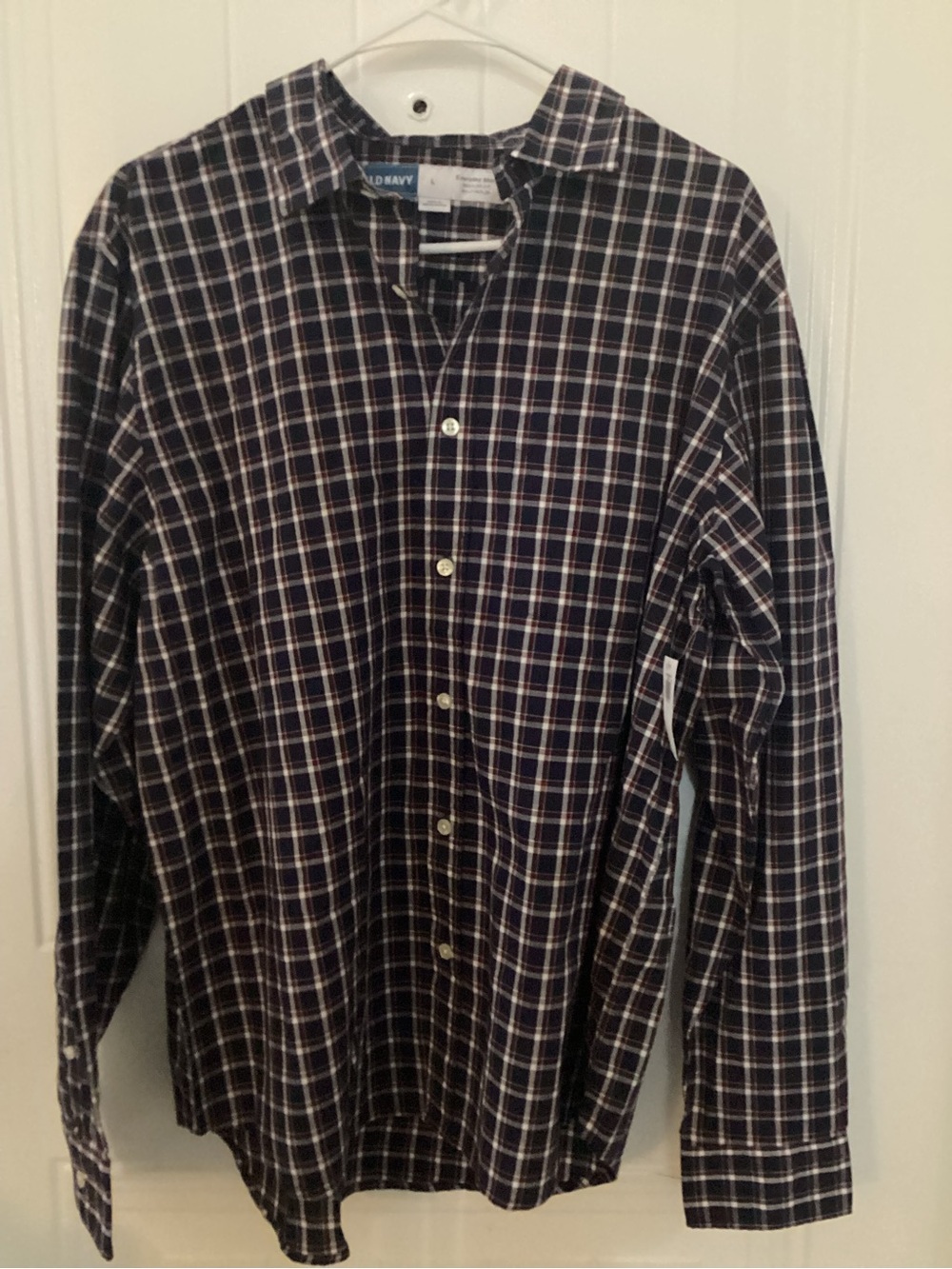 Old Navy Men's Navy Plaid Button-Up Shirt #plaid #longsleeve